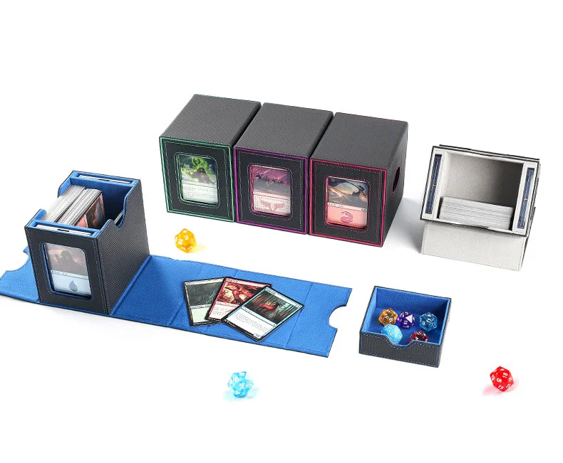 Hot selling windowWholesale 100 + polyurethane leather window deck box Mtg Tcg Game storage box Custom Yu-Gi-Oh anime card