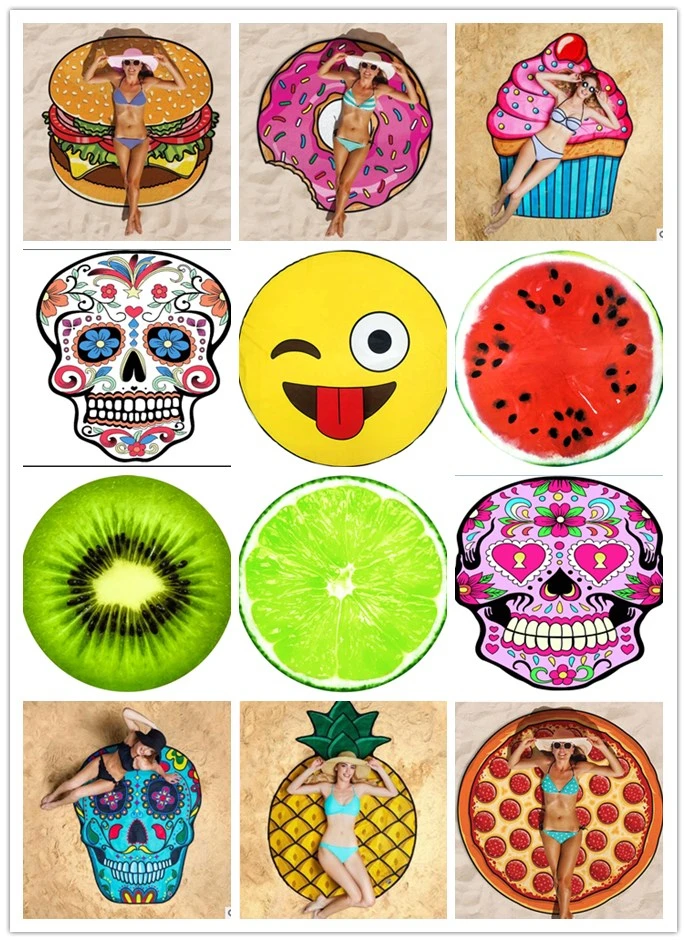 Microfiber Food Fruit Printed 100%Polyester Custom Print Round Beach Towel