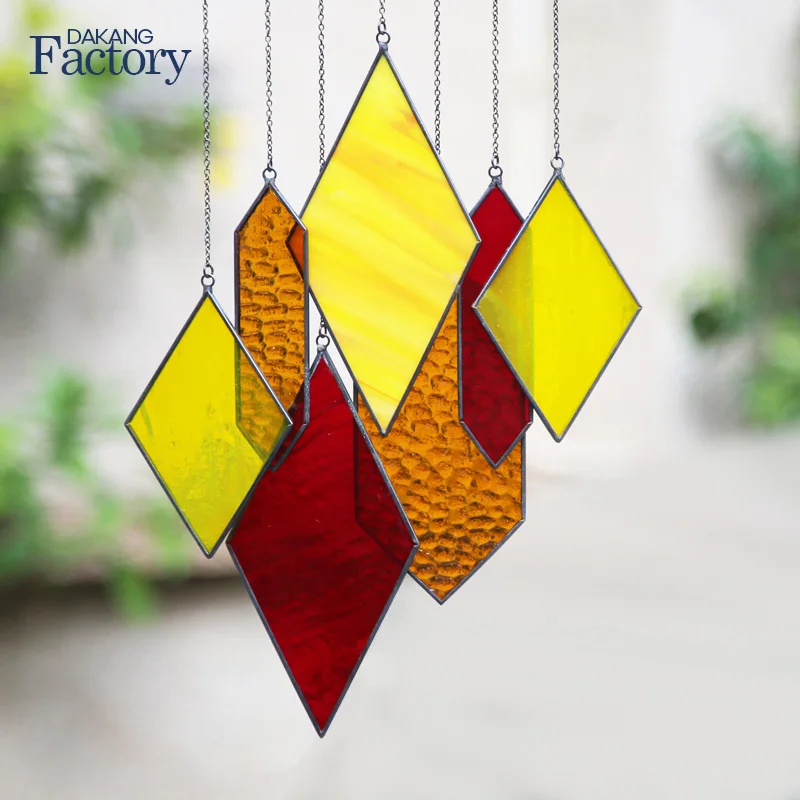 Handcrafted Vibrant Red and Yellow Glass Suncatcher for Festive Holiday Window Hanging Ornament and Durable Outdoor Home Decor