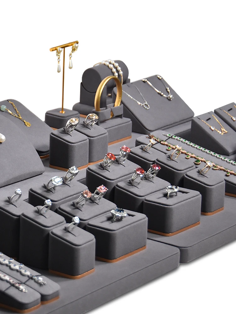 Jinsky  wholesale  Microfiber jewelry ring earring stands short necklace bust gray jewelry display set for counter