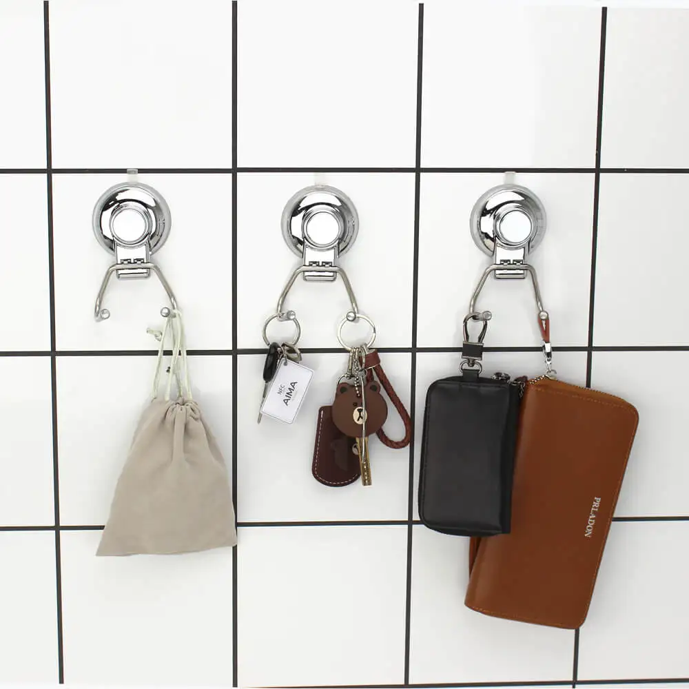 Push to Lock Bathroom No Drilling Twin Hooks with Strong Suction Cup Shower Room Vacuum Suction Towel Hooks