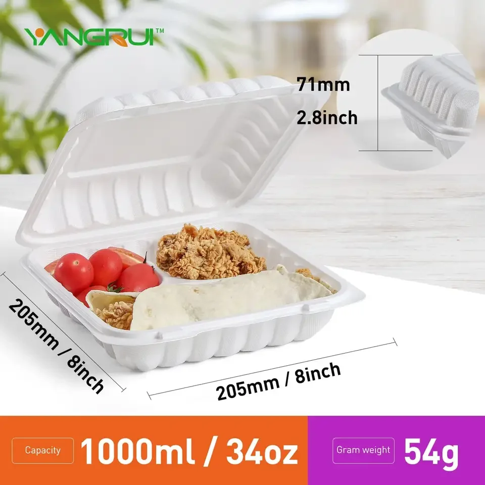 Microwavable Food Grade To Go Lunch Container Restaurant Mfpp Clamshell Take Away Boxes