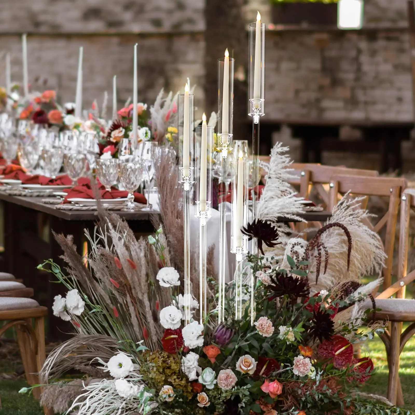 Clear Wedding Candelabra Centerpieces Candlestick Stand Acrylic Candle Holder for Party Wedding Decoration