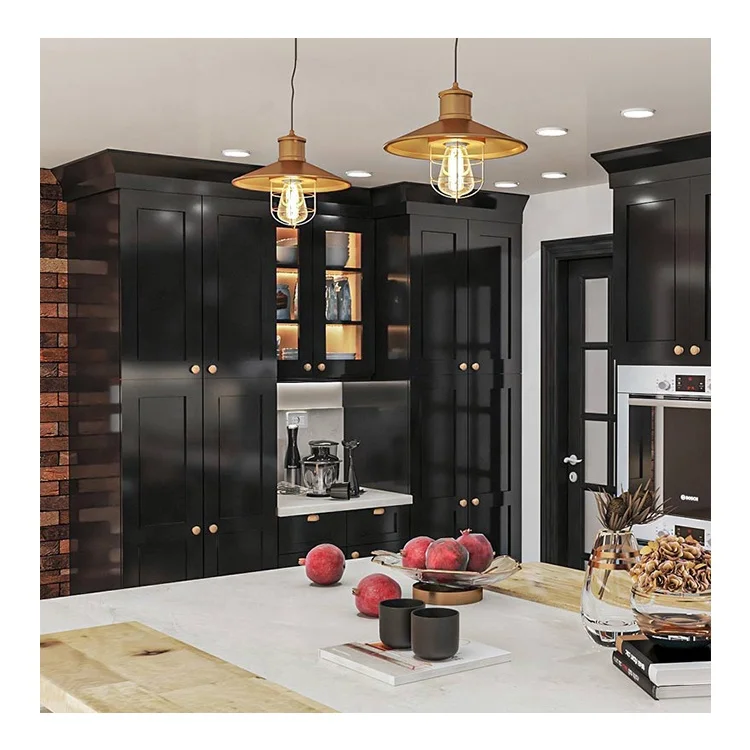 American Style Popular Solid Wood Carved Full Painting Kitchen Cabinet Furniture