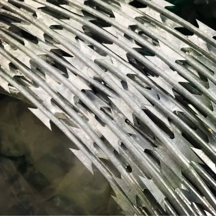 Hot dipped galv concertina razor wire prison fence coil galvalnizedconcertina razor barbed wire