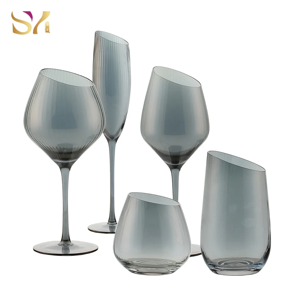 Wholesale smoke gray cognac glasses wine glass crystal drinking glassware set for restaurants
