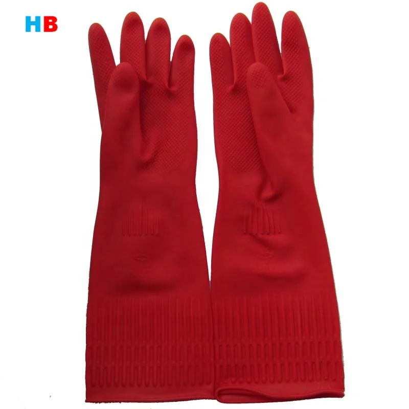 85g 38cmred exporting extra long sleeve Korea household cleaning waterproof latex gloves kitchen gloves women long rubber gloves