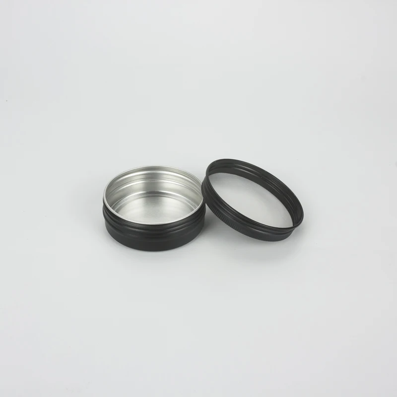 
60ml Matte black aluminum tin can with screw lid eco-friendly container packaging metal round aluminum jar 60ml 2oz 