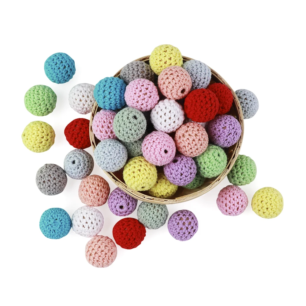 16 & 20mm Crochet Round Wooden Beads Colour Mix Ball Knit For Decoration Inside Baby Teething