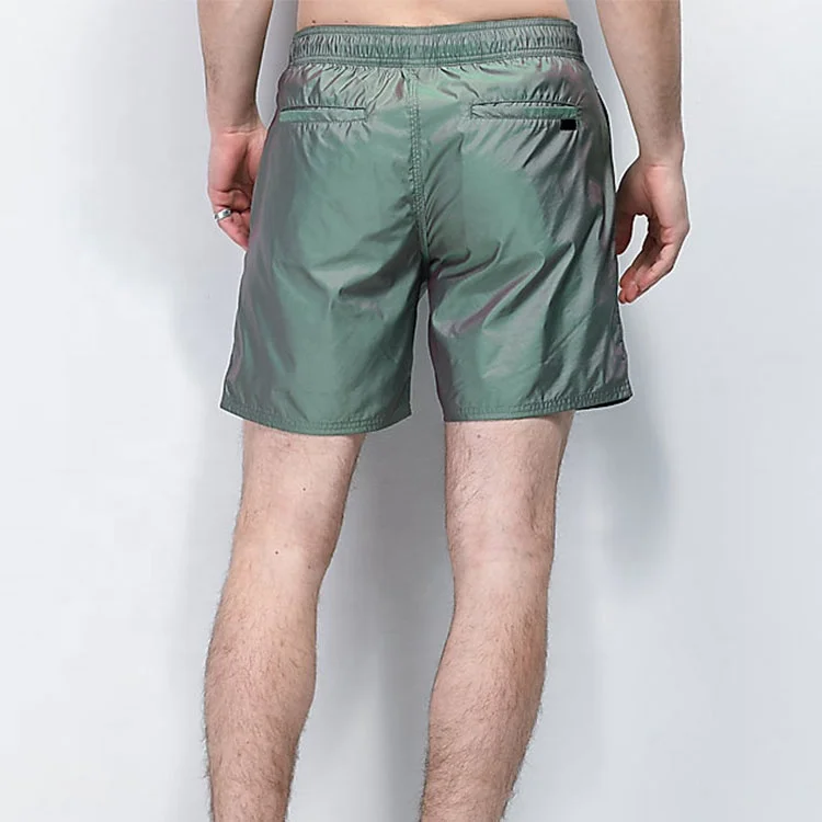 
Summer Style Mens Iridescent Green Mesh Lined Reflective Board Shorts 