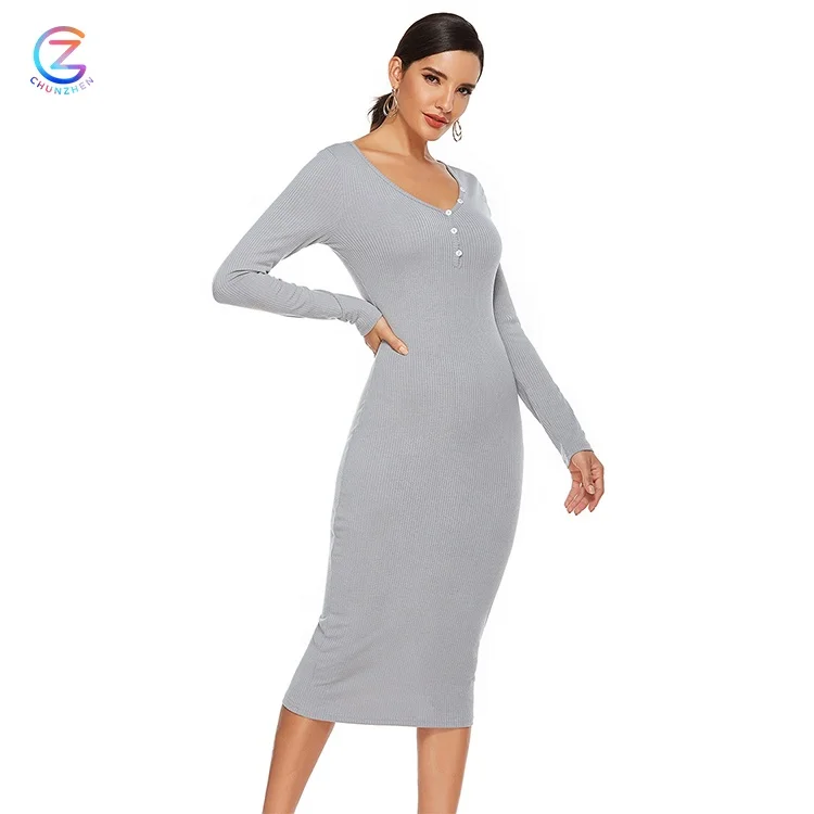 
New Design Casual Knitted Dress Spandex Clothing Elegance Button Front Classic Sexy Night Party Women Dresses 