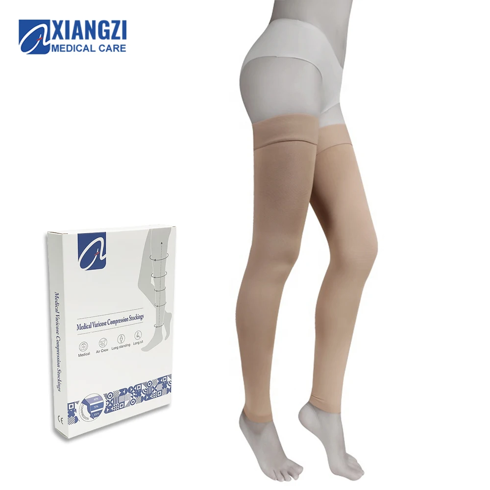20-30 mmHg Swelling Varicose Veins Thigh High Compression Stockings Footless With Silicone