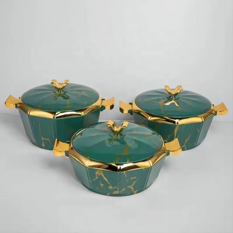 3 Pcs Set 2L 2.5L 3L Luxury Hot Pot Food Warmer Cooler Thermal Soup Salad Serving Bowl Stainless Steel Hot Food Container
