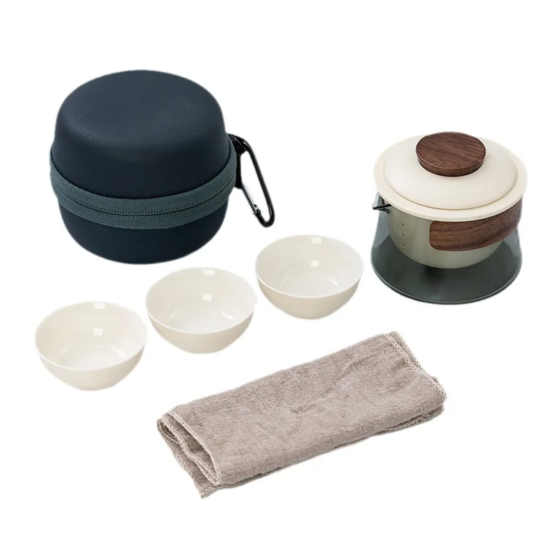Переносная мини-сумка для путешествий керамический чайный набор китайский чайник кунг-фу 1 горшок 3 чашки фарфоровые чайные с заваркой чая
