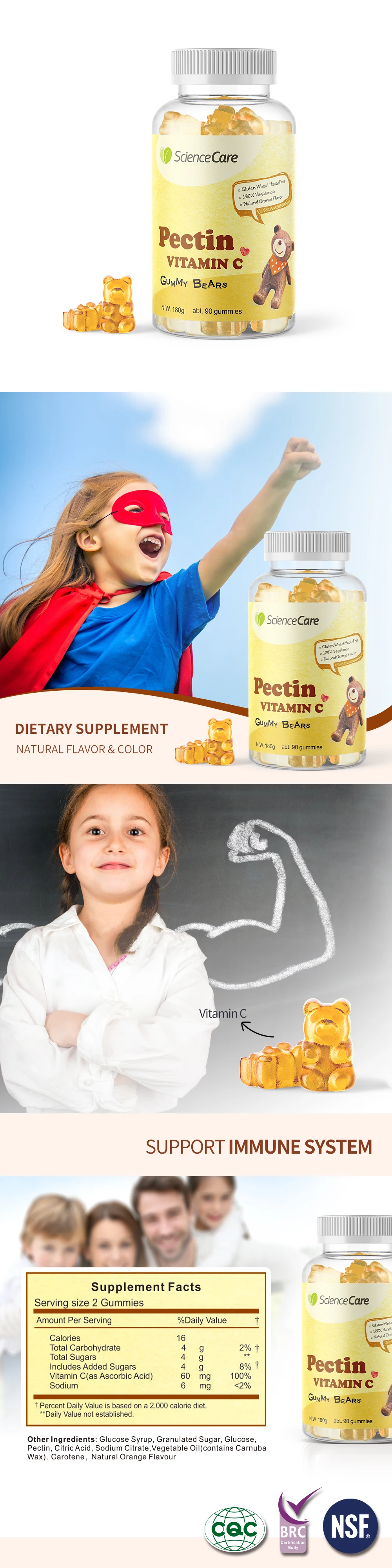 Yichao Customized immunity sugar free Vitamins kids Vitamin C gummy Vitamins