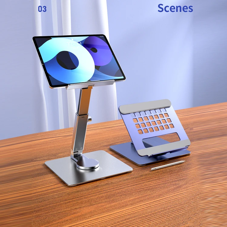 Great Roc foldable portable desktop tablet mount for Ipad height adjustable aluminum tablet stand holder with 360 rotating base