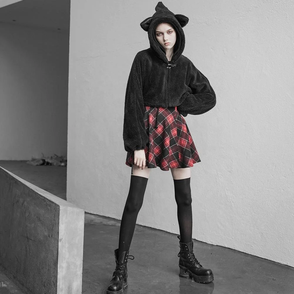 PUNK RAVE Loose Short Cap Jacket OPY-377XDF Hoodie Black Winter Coat Hooded Coat Women Overcoat