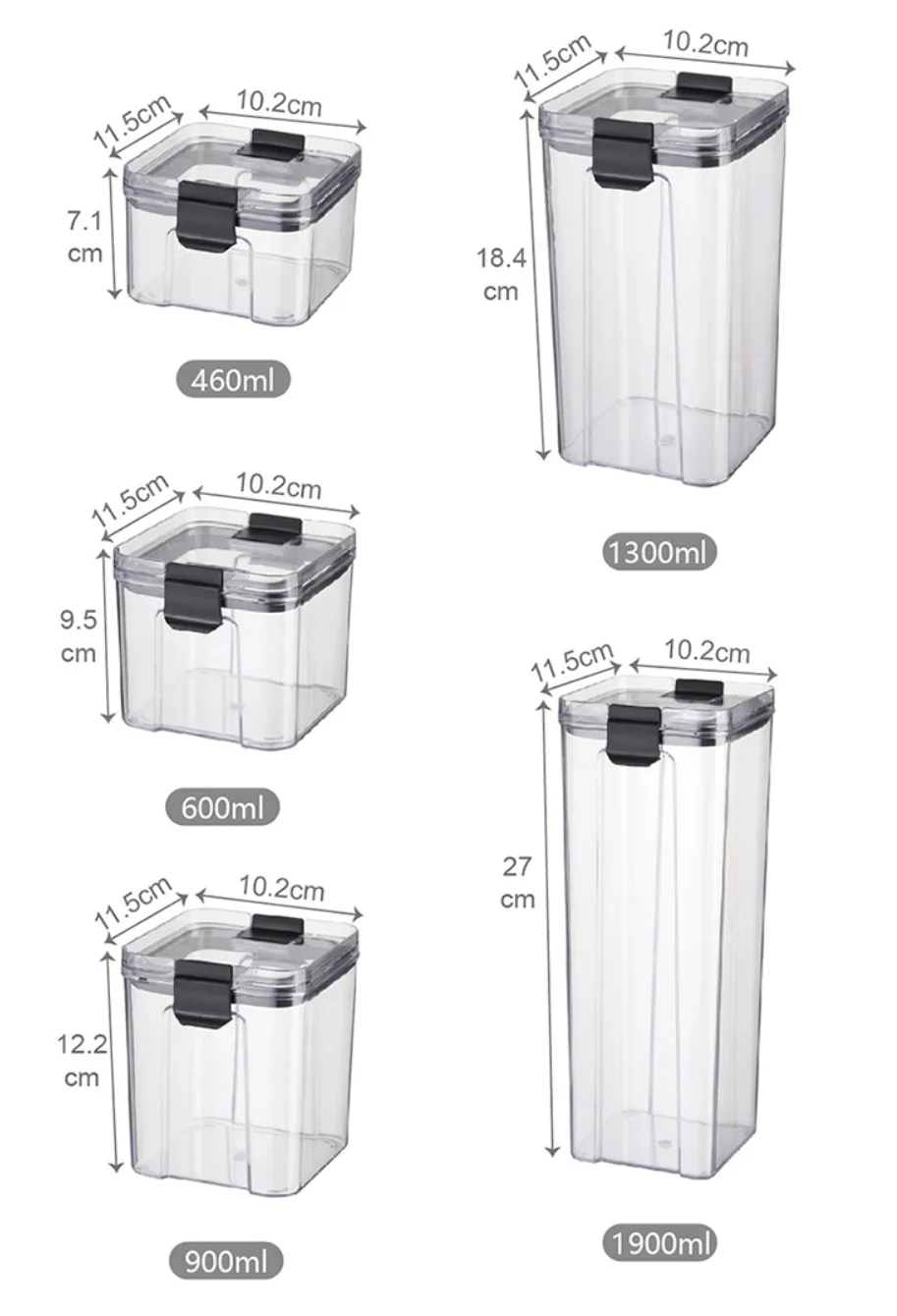 Tiktok Hot Sale Kitchen Plastic PET Clear Square Sealed Reusable Food Containers Airtight Bulk Food Storage Containers