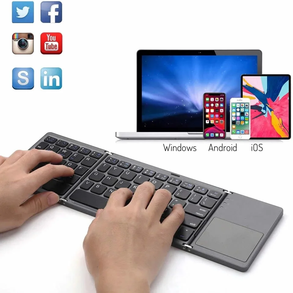 Linkinmi new 64-Key Wireless Folding Keyboard 15m Range with 140mA Battery BT LK33K Mini Keyboard for computer/laptop/phone game