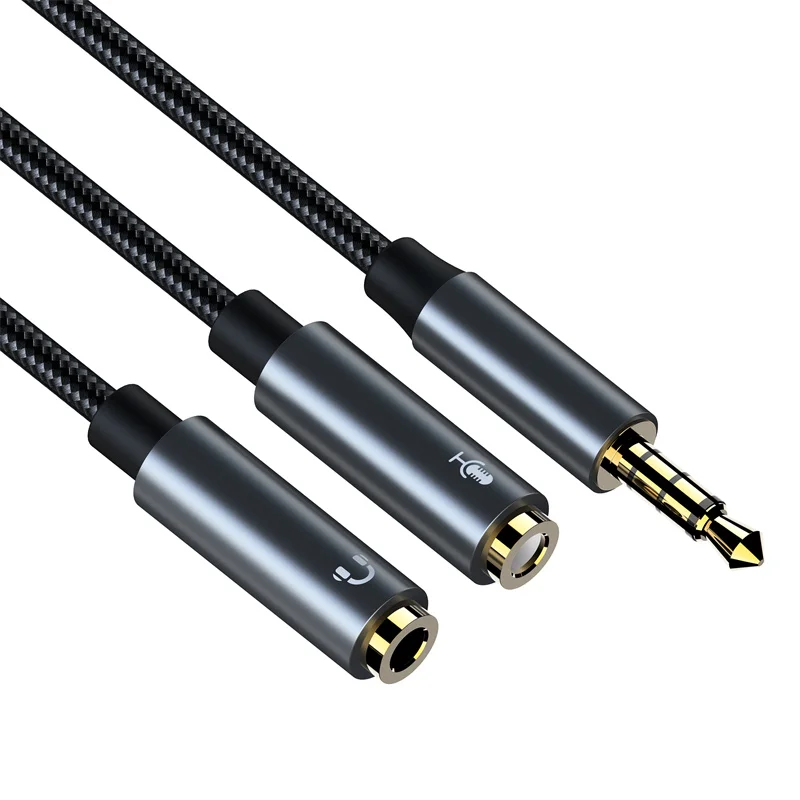 Aluminum alloy stereo braided  3.5mm upgraded hifi cable female audio jack 3.5mm mic microphone adapter