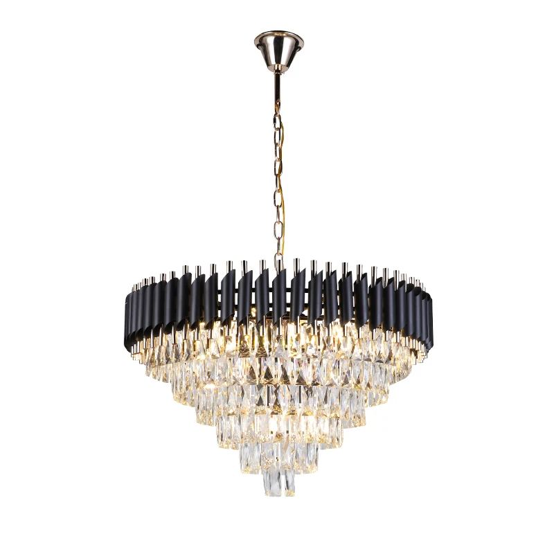 French Banquet Hall Hanging K9 Black Golden Luxury Hotel Nordic Spiral Crystal Stair Chandelier Modern Lighting