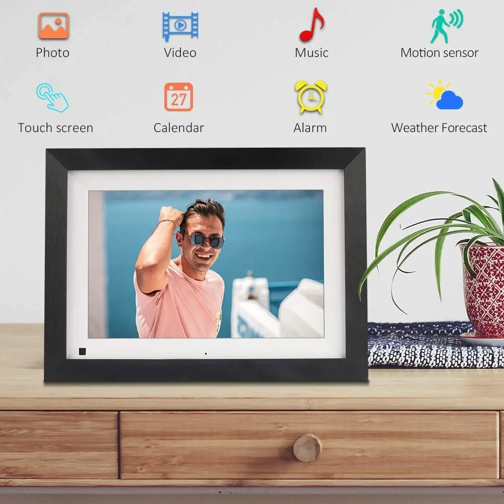 10inch LCD Touch Screen Wooden Frame Jeno Digital Picture Frame WiFi