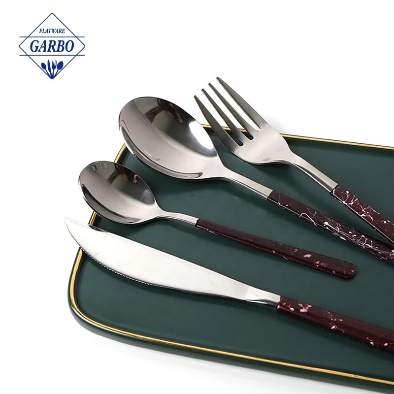 High quality Restaurant Hotel Wedding Flatware Tea Spoon Set Stainless Steel Tableware  Printed Sprayed Dessert Spoon for Cafe