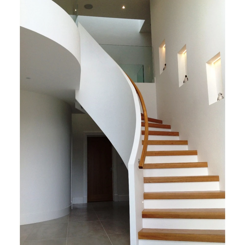 Victorian Style Staircase Top Quality Curved Timber Stairs Design Classical Wrought Iron Handrail