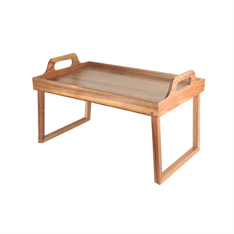 Customization Folding Dining Table Organizer Wooden Breakfast Tray with Handle