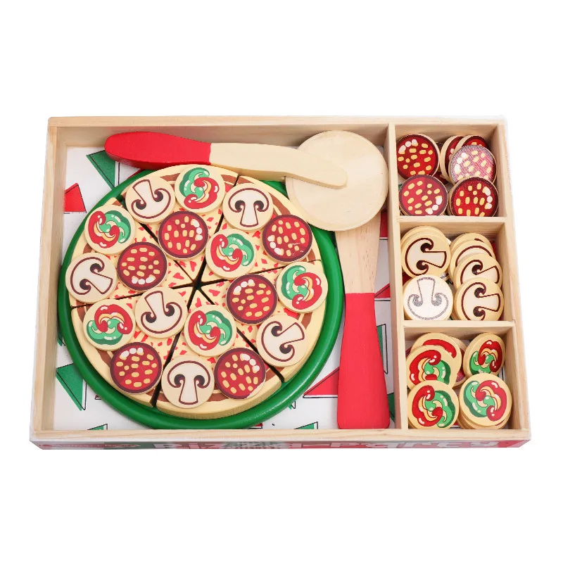 Hot Sale Pizza Cutting Toy Wooden Kitchen Toys Simulation Food Toy Preschool Play Education Pretend Play Kitchen Set
