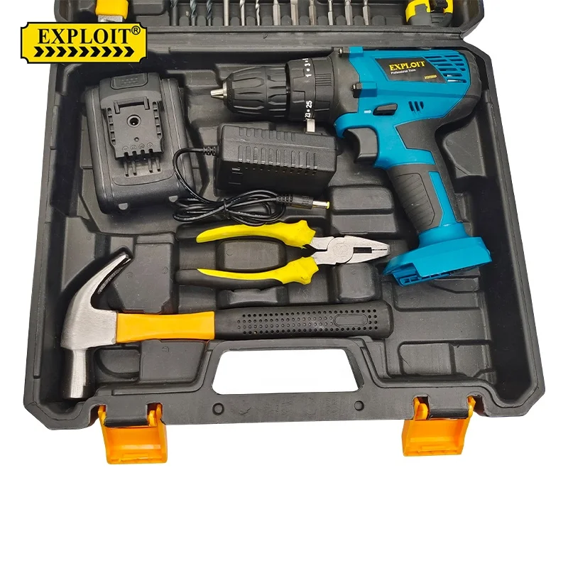 Combination tools 21v lithium battery power kits box portable electrical household repair tool box set