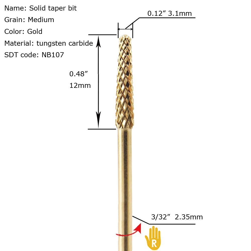 Gold taper shape rotary drill bit electric nail file and buffer for acrylic