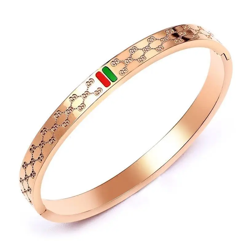 Famous Brand Bracelet Female 18K Gold Stainless Steel Bangles Red and Green Charm Bracelets for Women Lover Jewelry Wholesale