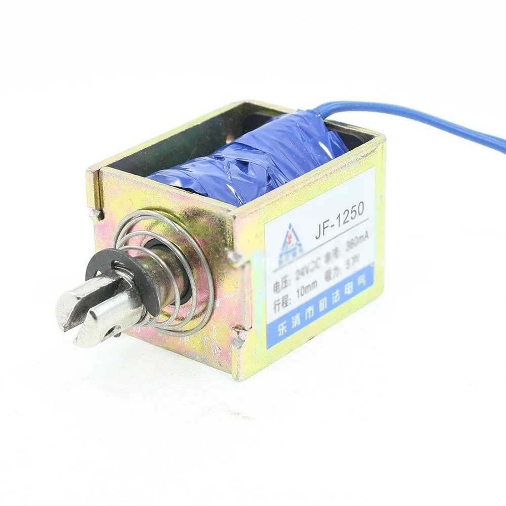 JF-1250B DC 6V 12V DC 24V 36V 360mA Push Pull Type Open Frame Solenoid Electromagnet 10mm 60N