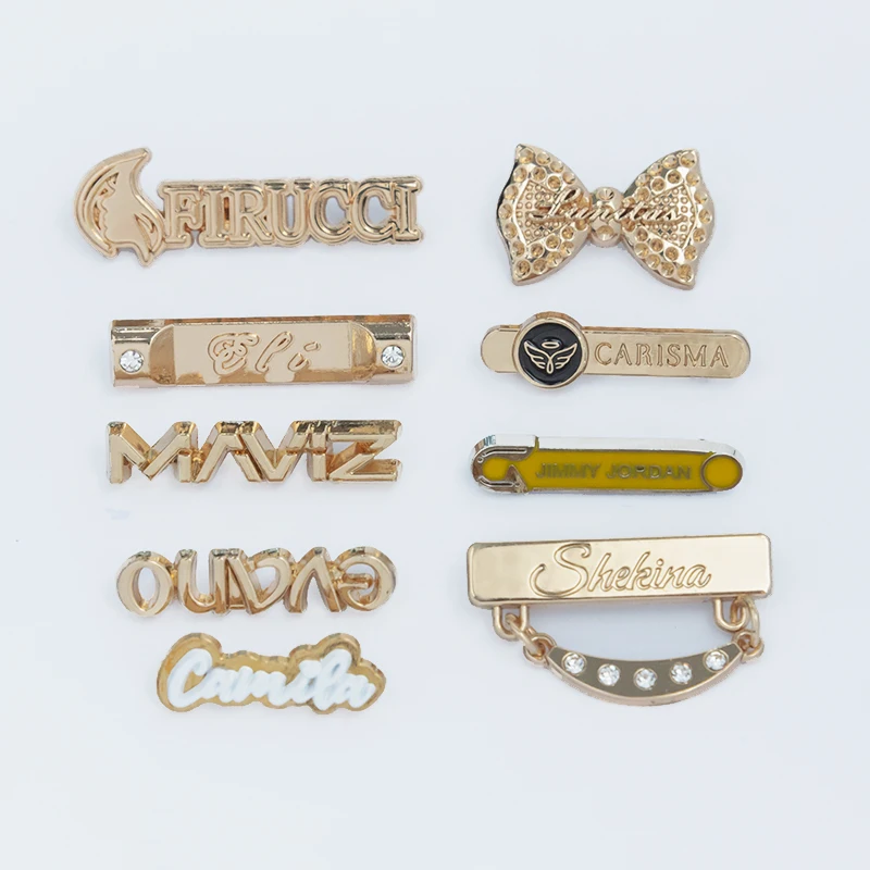 Band logo patch garment embossed jeans accessories custom bag metal logo label rose gold metal tag for bags