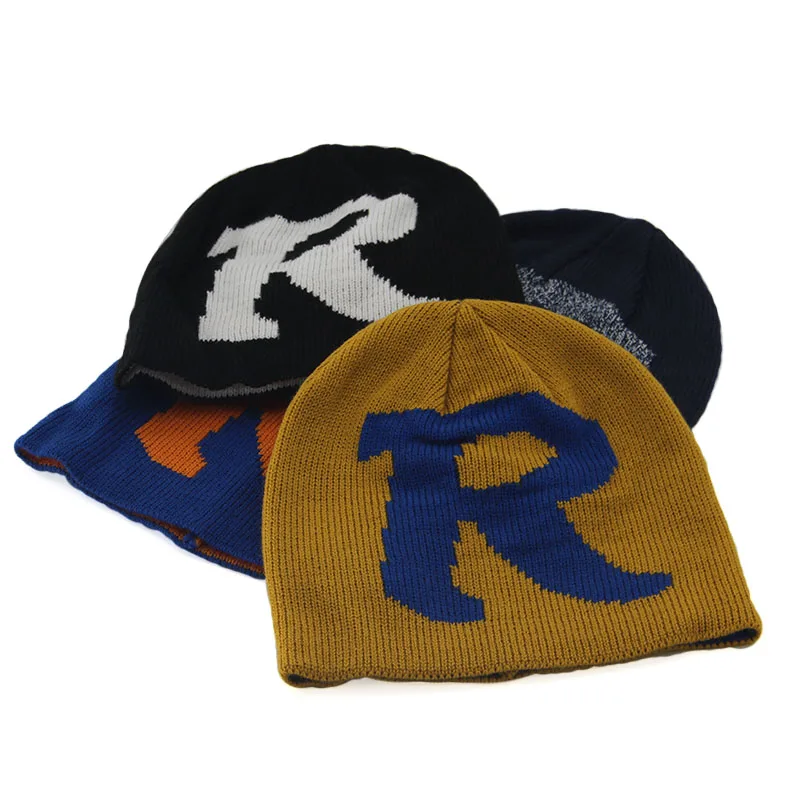 jacquard fashion winter hat Double Thickness Beanie hat Letter jacquard Knitted beanie custom hats custom logo