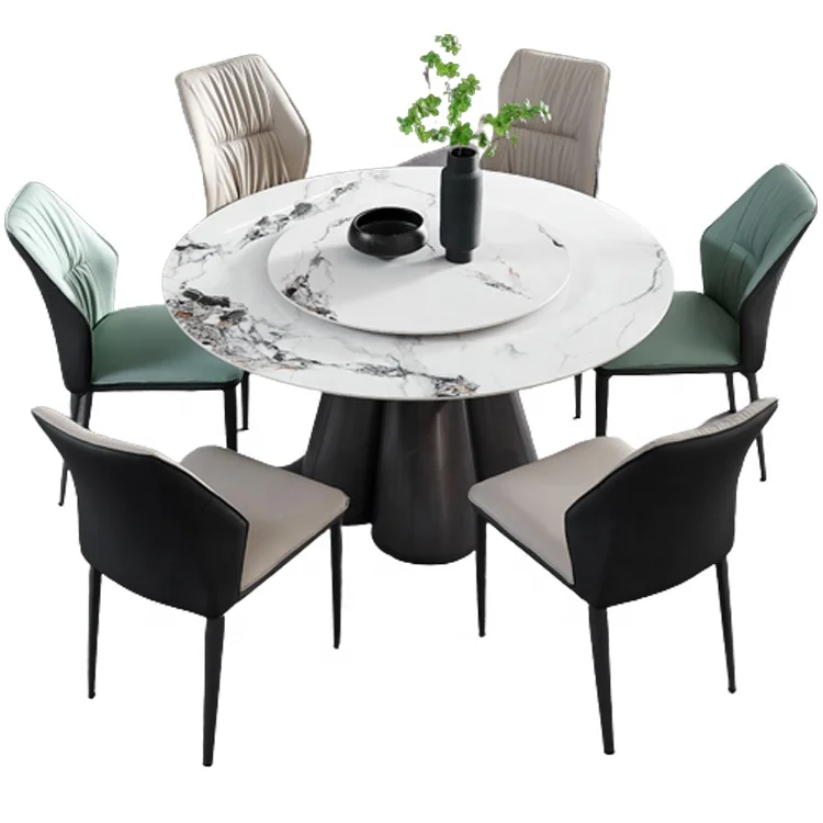 Chinese Modern and Practical Household Marble rock stone Dining Table Chair Low Price Supply Combination Round Banquet Tables