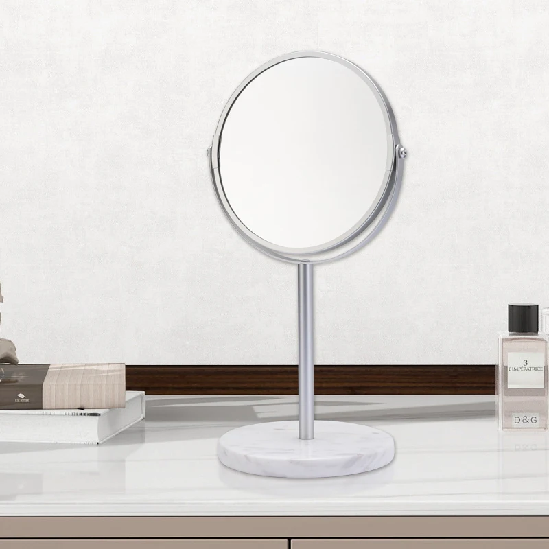High Quality Round Desk Mirror Iron Double-Sided Table 3X Magnifying Makeup Mirror With Marble Base