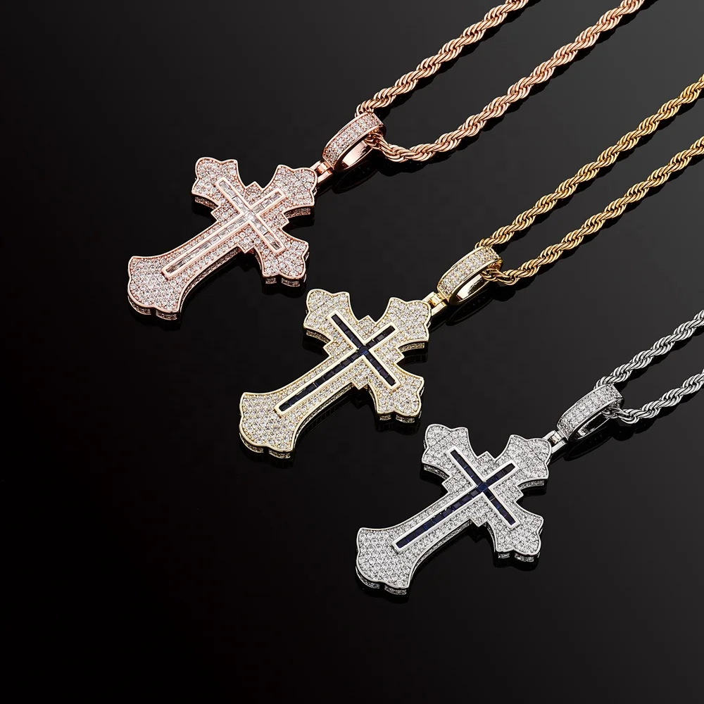 Mister Jewelry Luxury Iced Out Baguette Jesus Cross Statue Charm Pendant Necklace