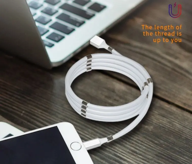 Self winding USB charging cable for iPhone type c micro Easy-coil redesigned super callable magnetic charging  data cable