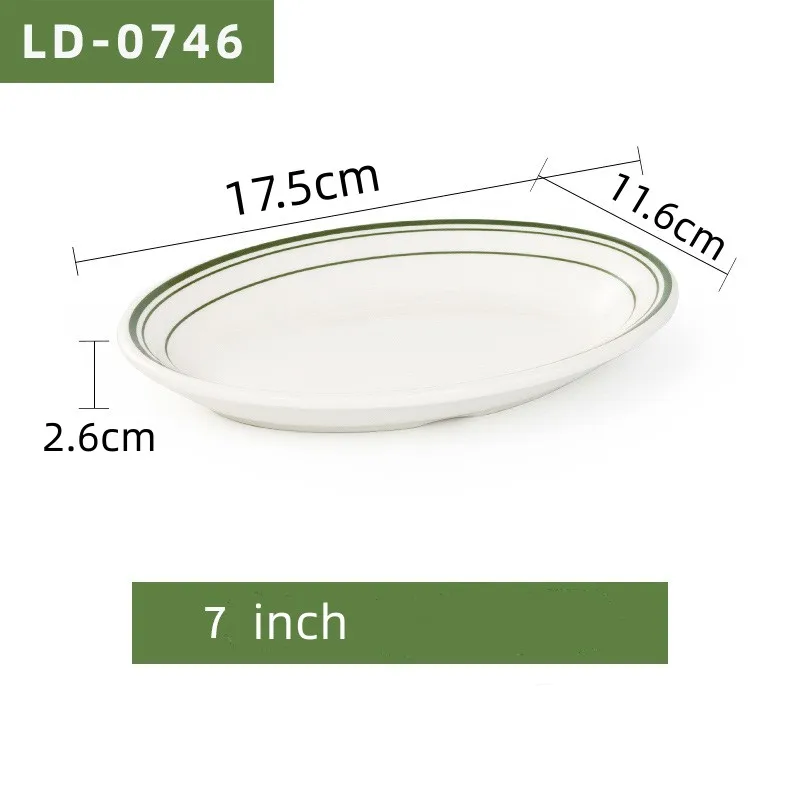 Best Seller Custom Nordic Unbreakable Green Line Oval Melamine Dining Plate Hotel Restaurant Creative Cold Dish