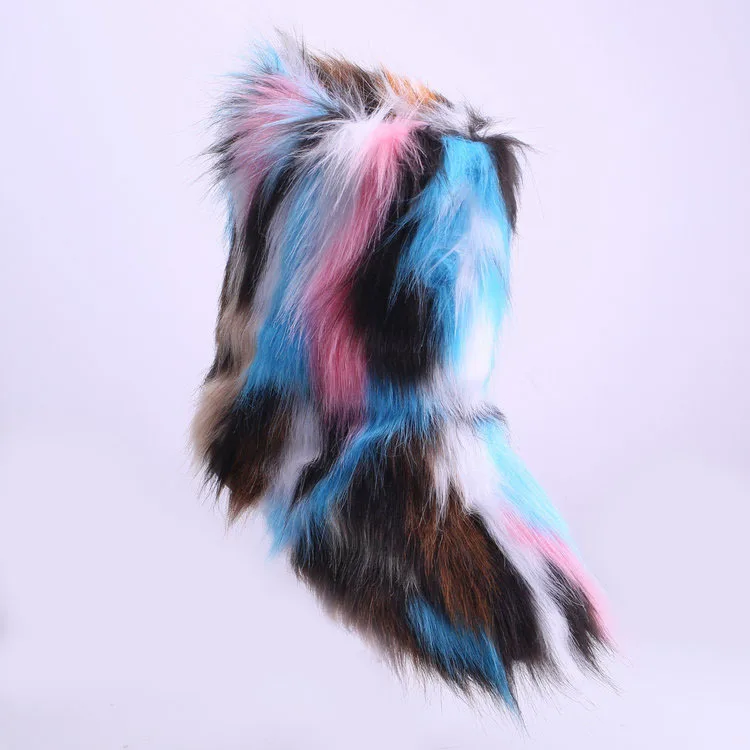 Wholesale Ladies Hot Sale Colorful High Warm Faux Fox Fur Boot Shoes Women Winter Snow Slipper Boots