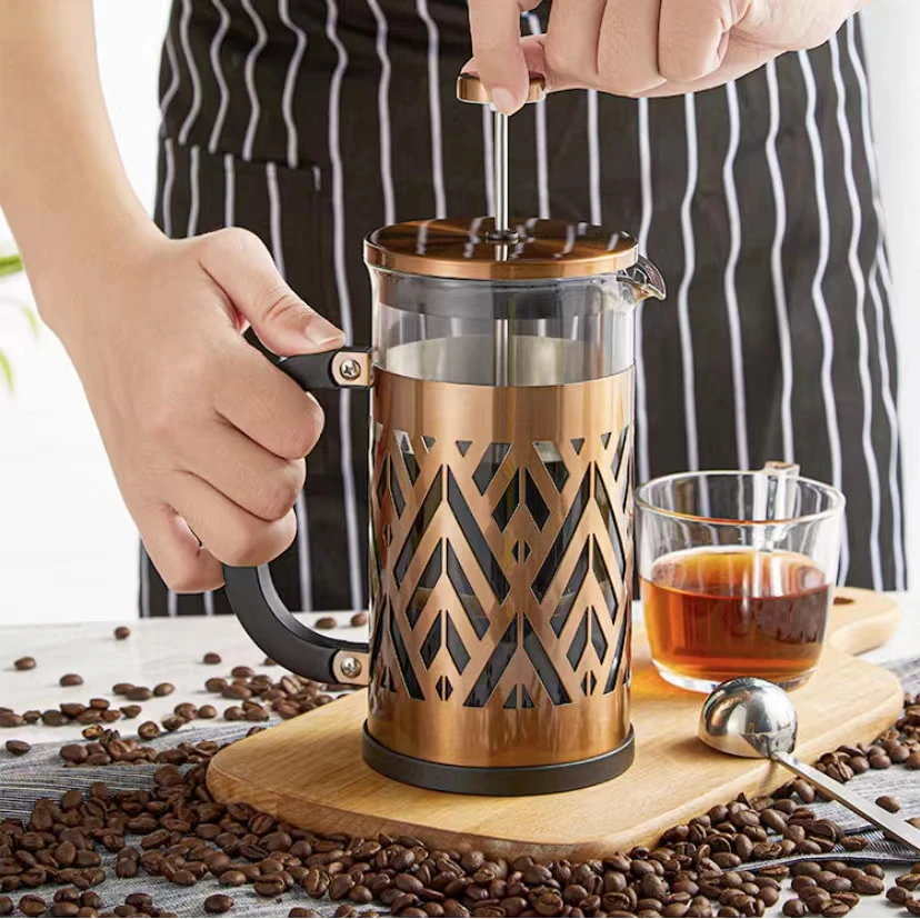 Rose Golden Paint French Press Coffee Maker,Copper Stainless Steel Coffee Press,Heat Resistant Thickened Borosilicat Coffee Pot