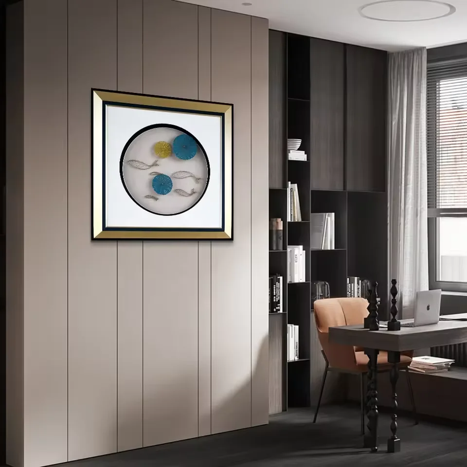 Manufacture Custom Home Decoration Fashionable Handicraft Fishpond Artwork 3D Shadow Box Framed Wall Art Painting