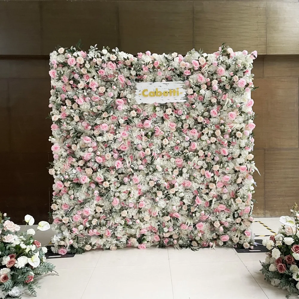 KCFW-315 Luxury Flower Wall Mat Silk Rose Flower Panels For Backdrop Wedding Wall Decoration Pink And Champagne
