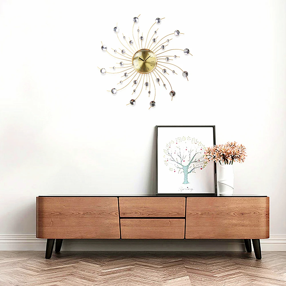 big metal craft modern Wall Clocks home Decoration luxury decorative wall clock 50cm metal Crystal clock wall design retro art