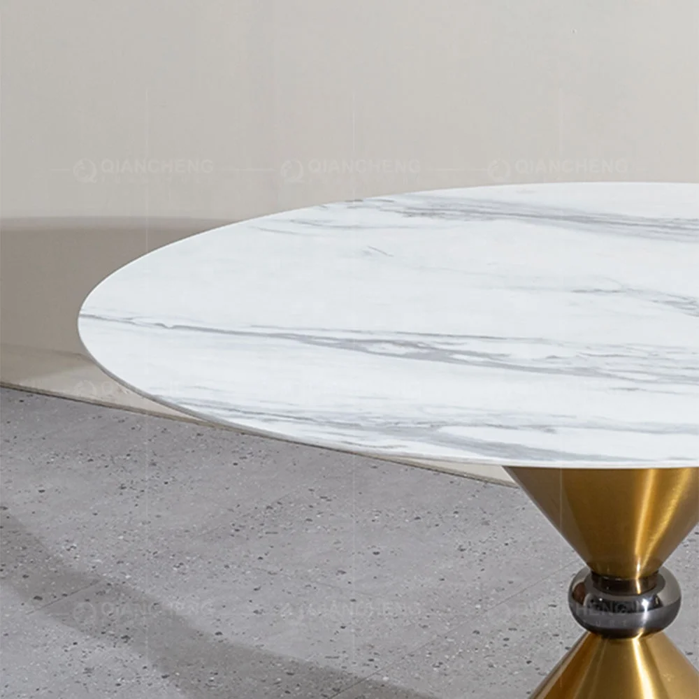 Hot sales modern luxury dinning kitchen white marble gold round dining table