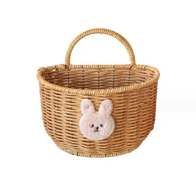 Ginger garlic storage basket Cartoon bear kitchen rattan woven basket hanging storage box