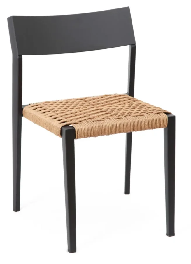 Modern Restaurant Comfortable Woven Bistro Rattan Chairs Black Patio Dining Rope Chair