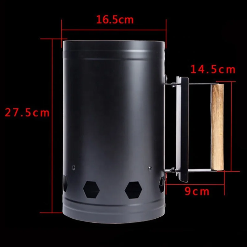 Heatproof Charcoal Fire Starter Bucket Comfortable Wooden Handle Chimney